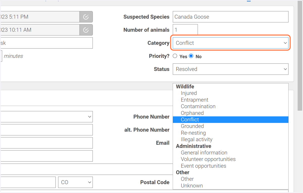 Select a category from the list.