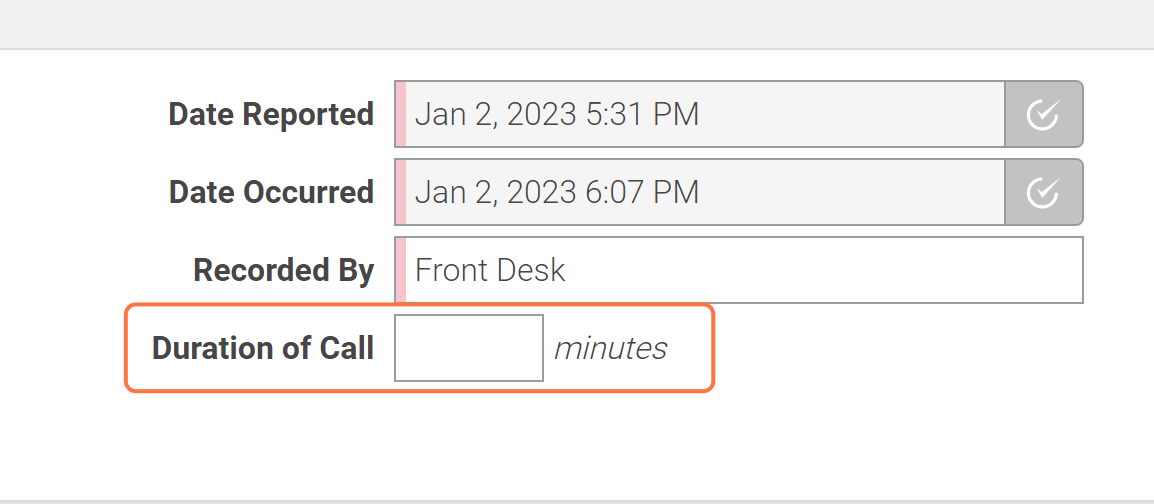 The duration of call field is OPTIONAL.