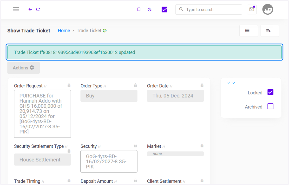 Trade Ticket updated