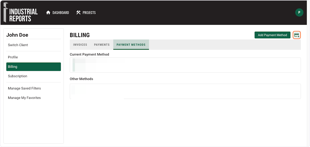 If you do not have a payment method stored you can click "Add Payment Method" to add a card.