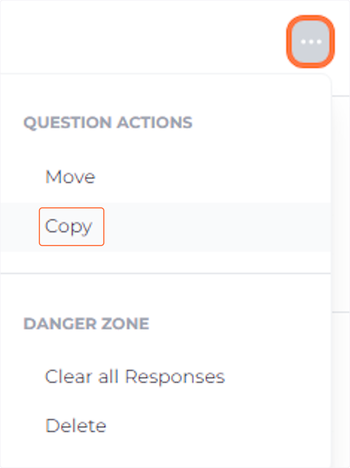 Open the 'Question Actions' menu and click 'Copy'.