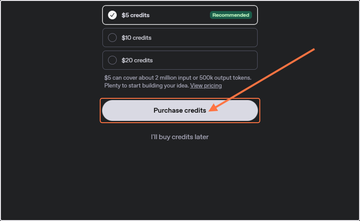 Click on Purchase credits