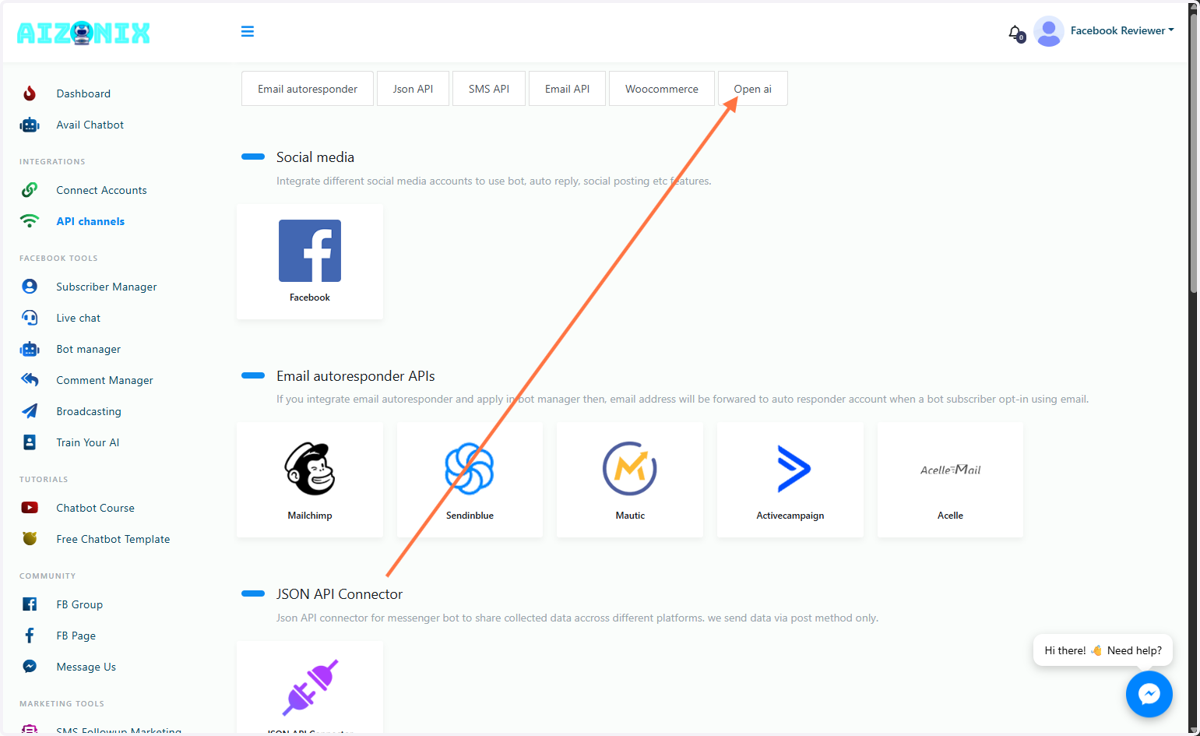 API Channel will appear