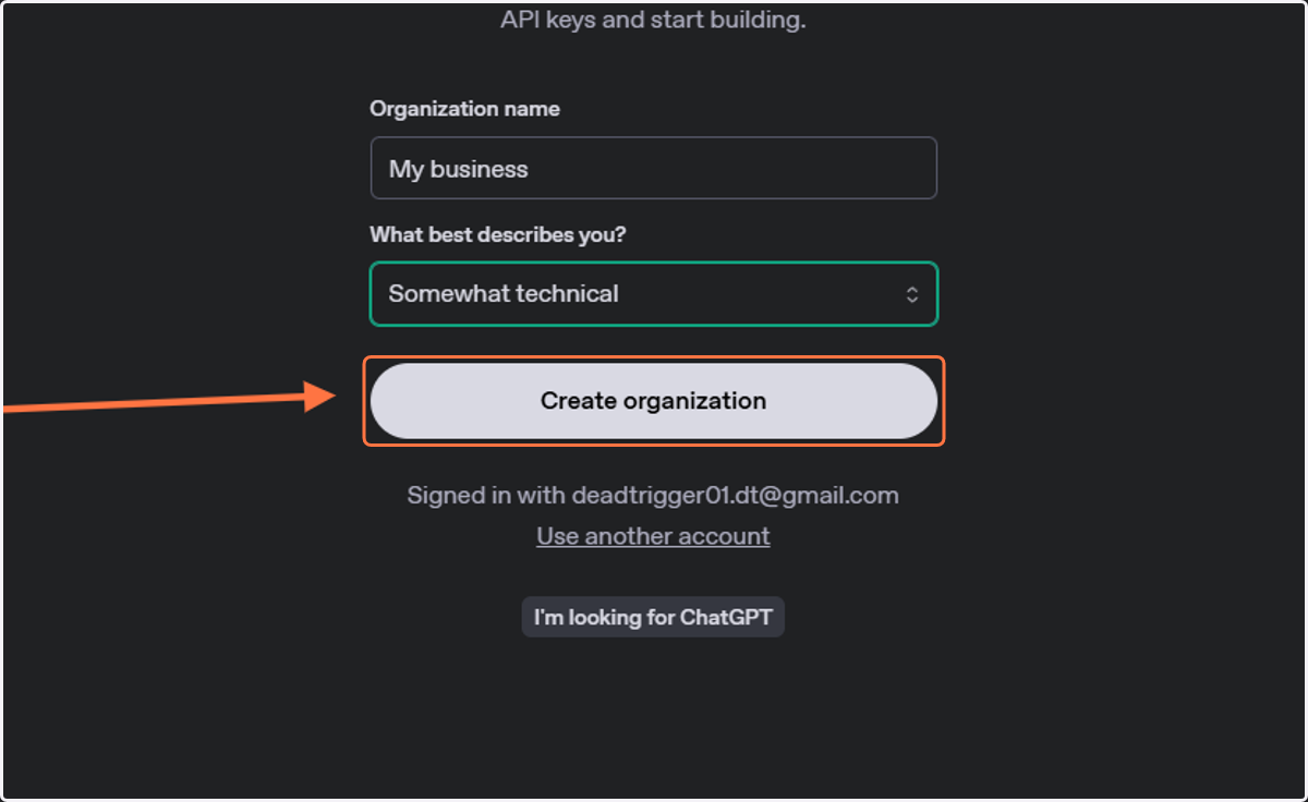 Click on Create organization