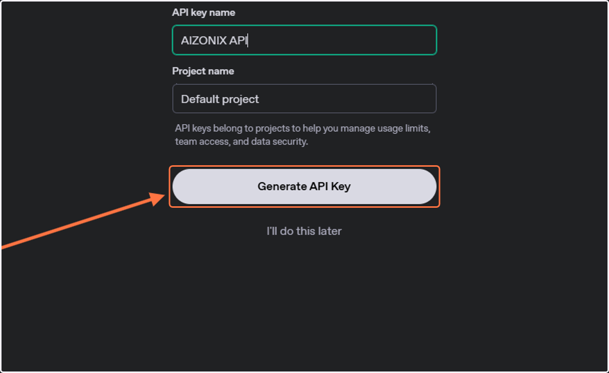 Click on Generate API Key