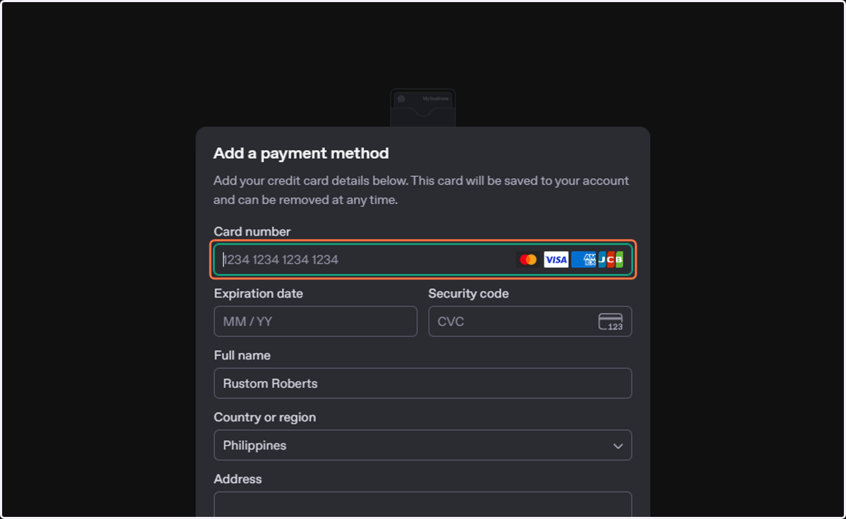 Click on Card number