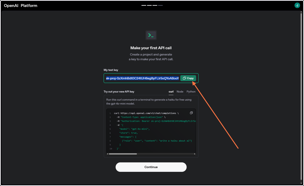 Click on Make your first API call…