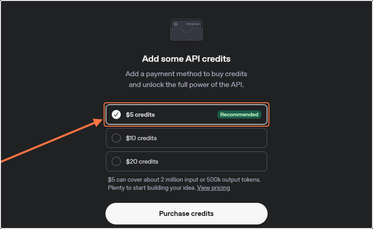 Click on $5 credits…