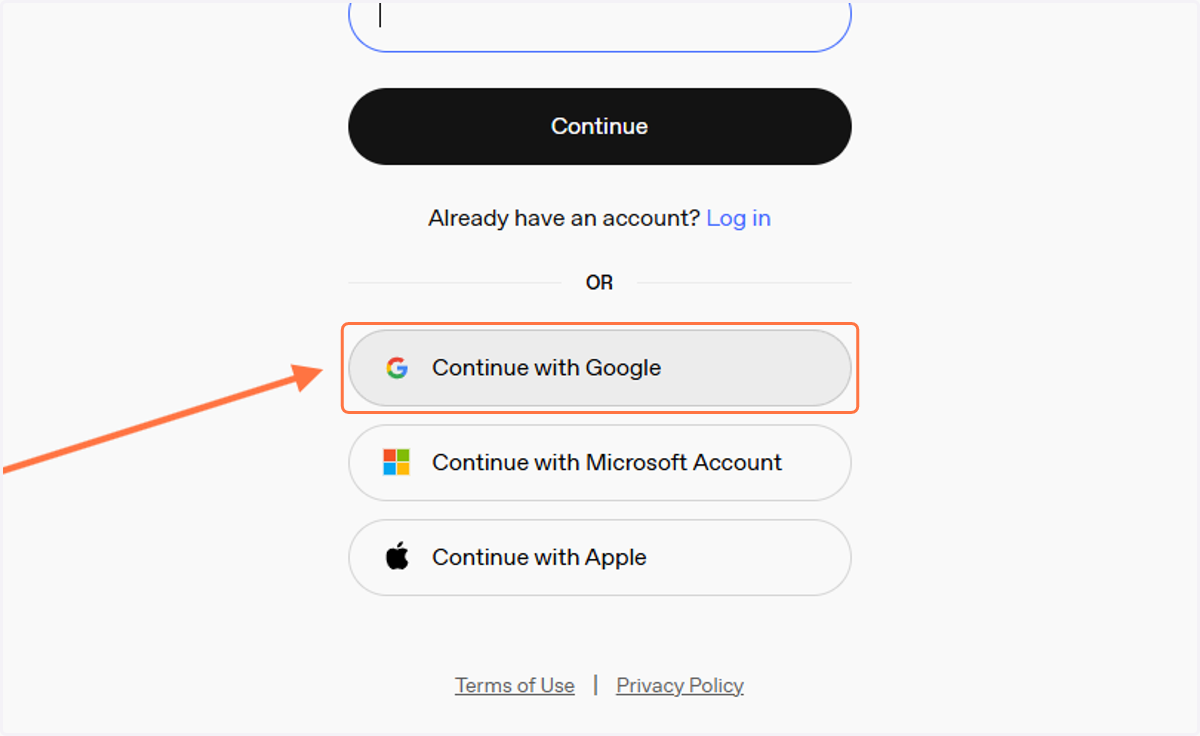 Click on Continue with Google