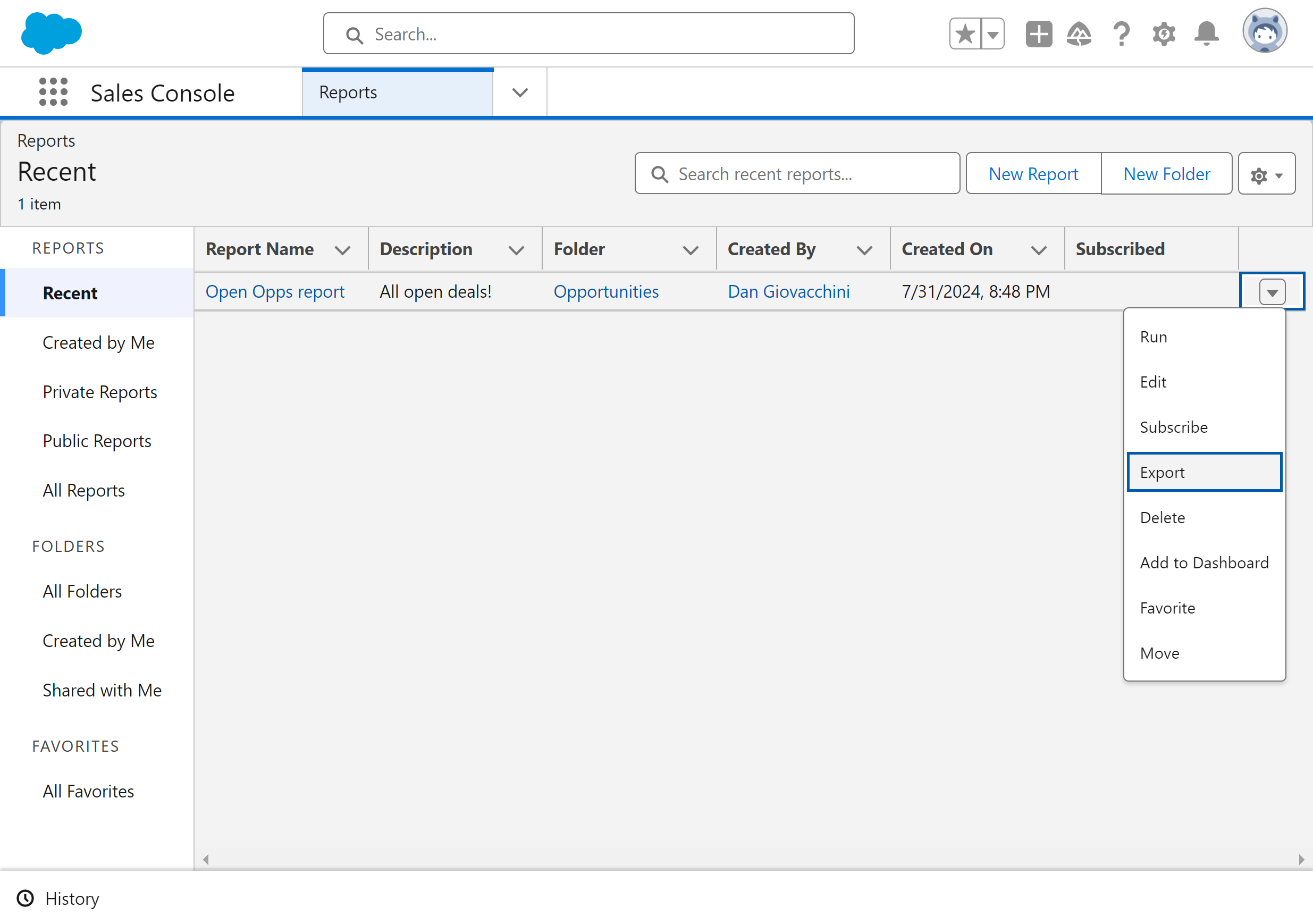 Click on Export