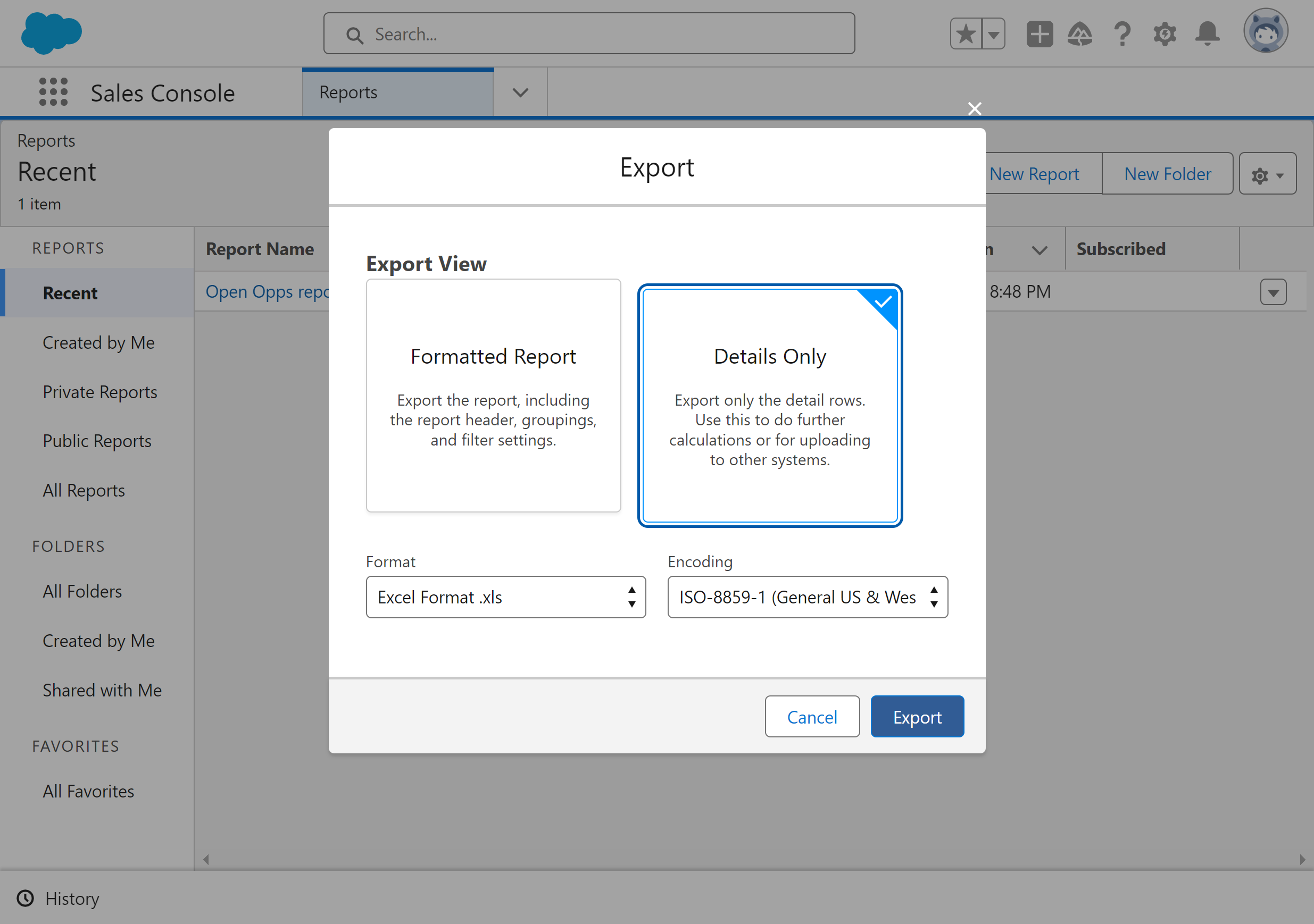 Click on Export