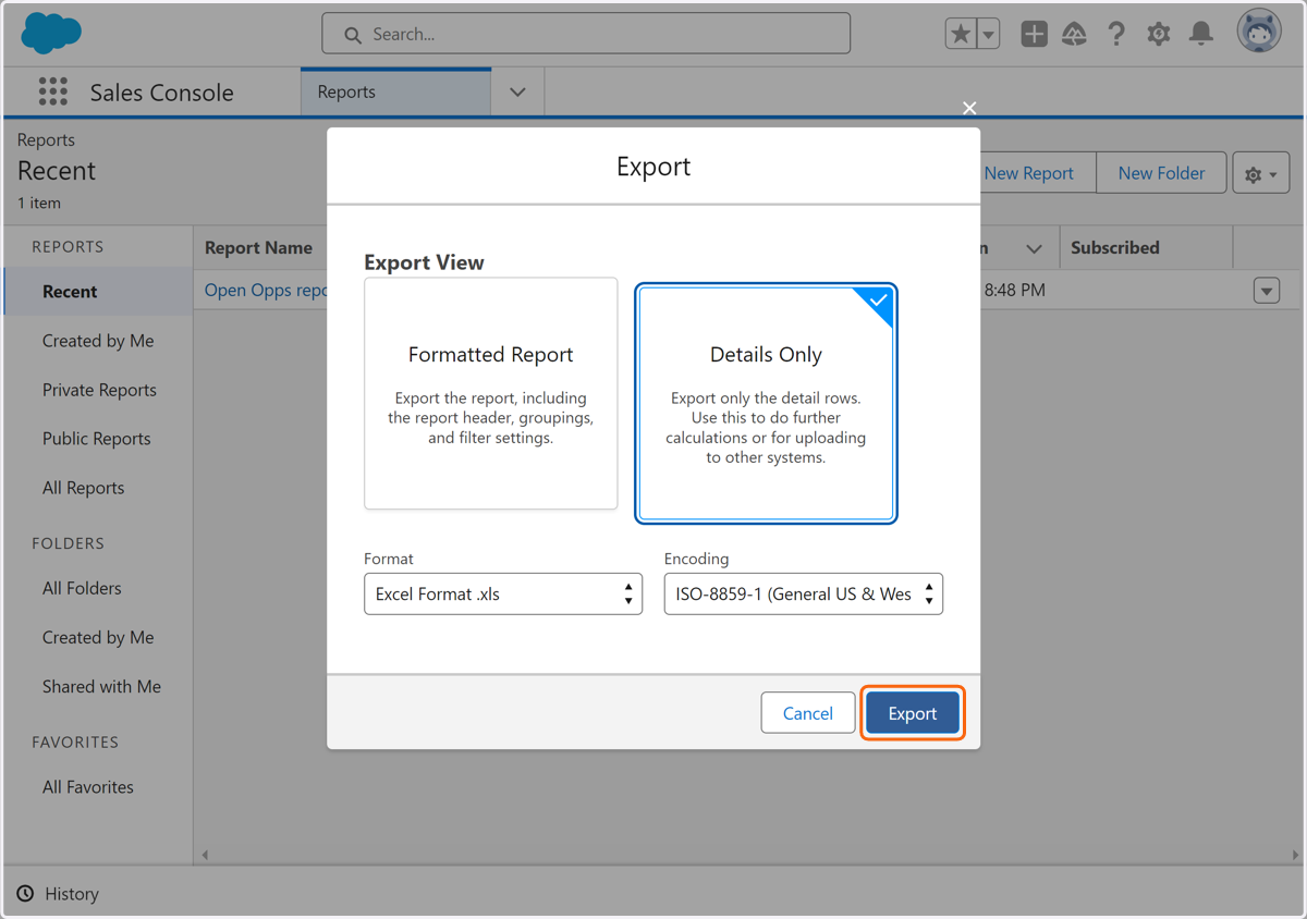 Click on Export