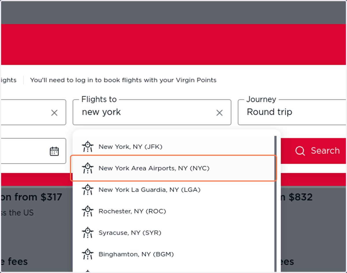 Click on New York Area Airports, NY (NYC)