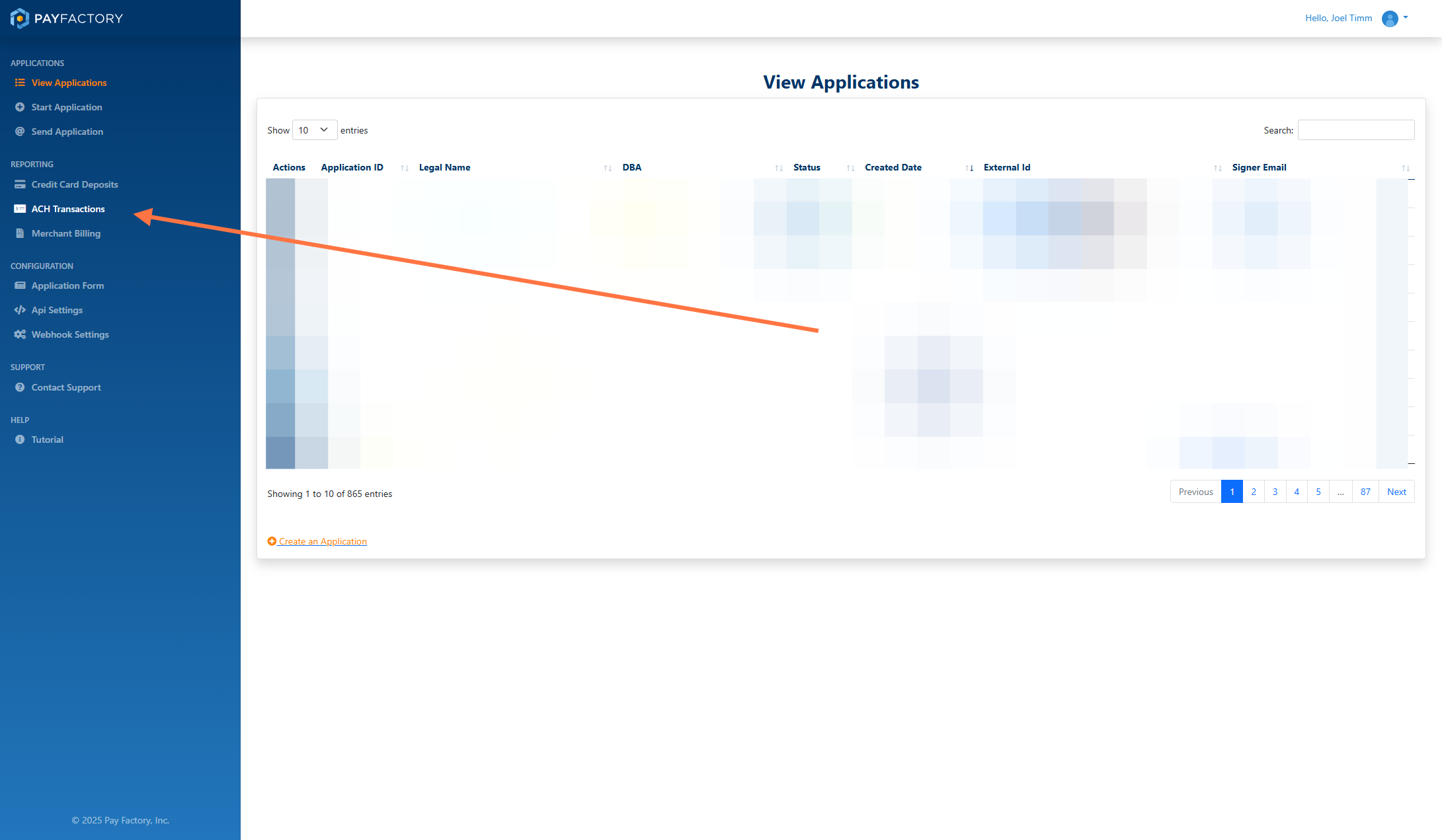Click on ACH Transactions