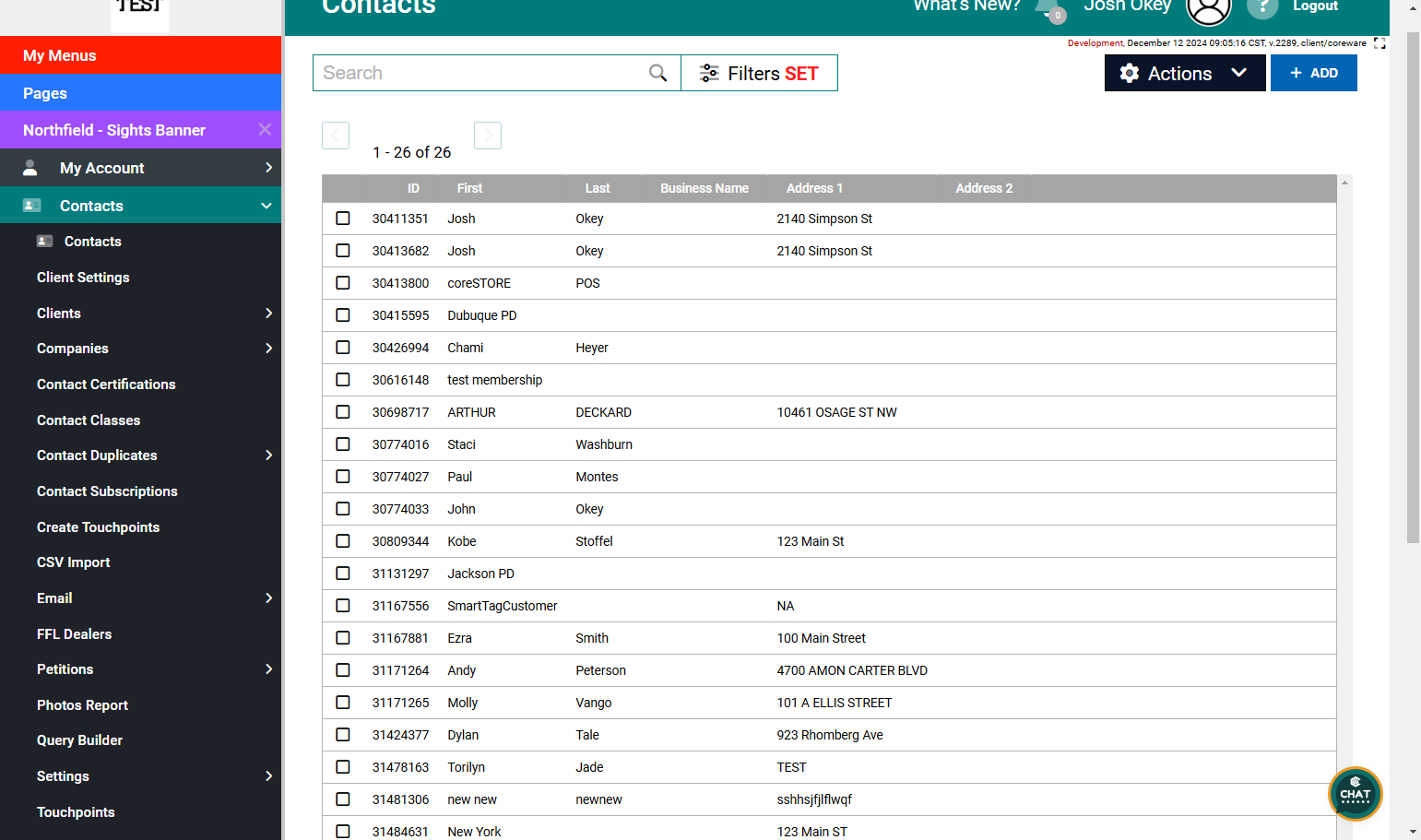 Contacts Page