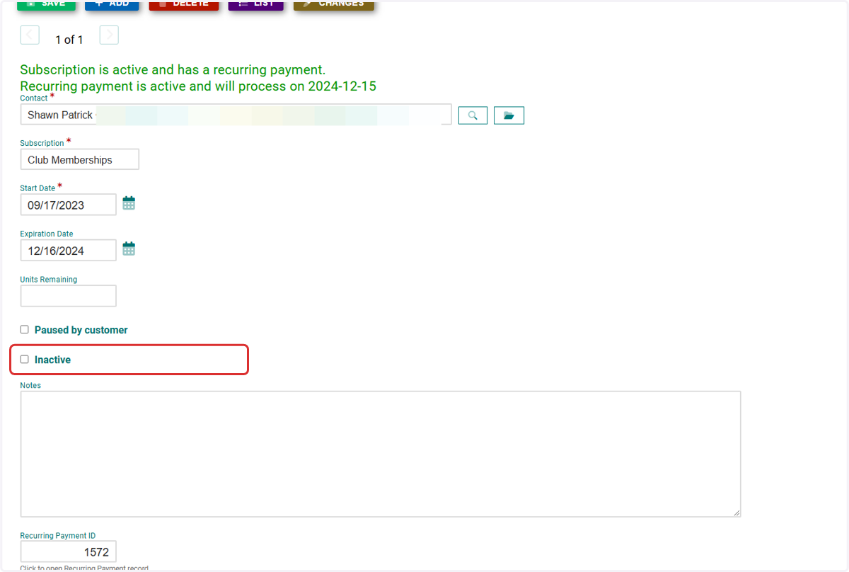 Cancelling a Membership Option 2