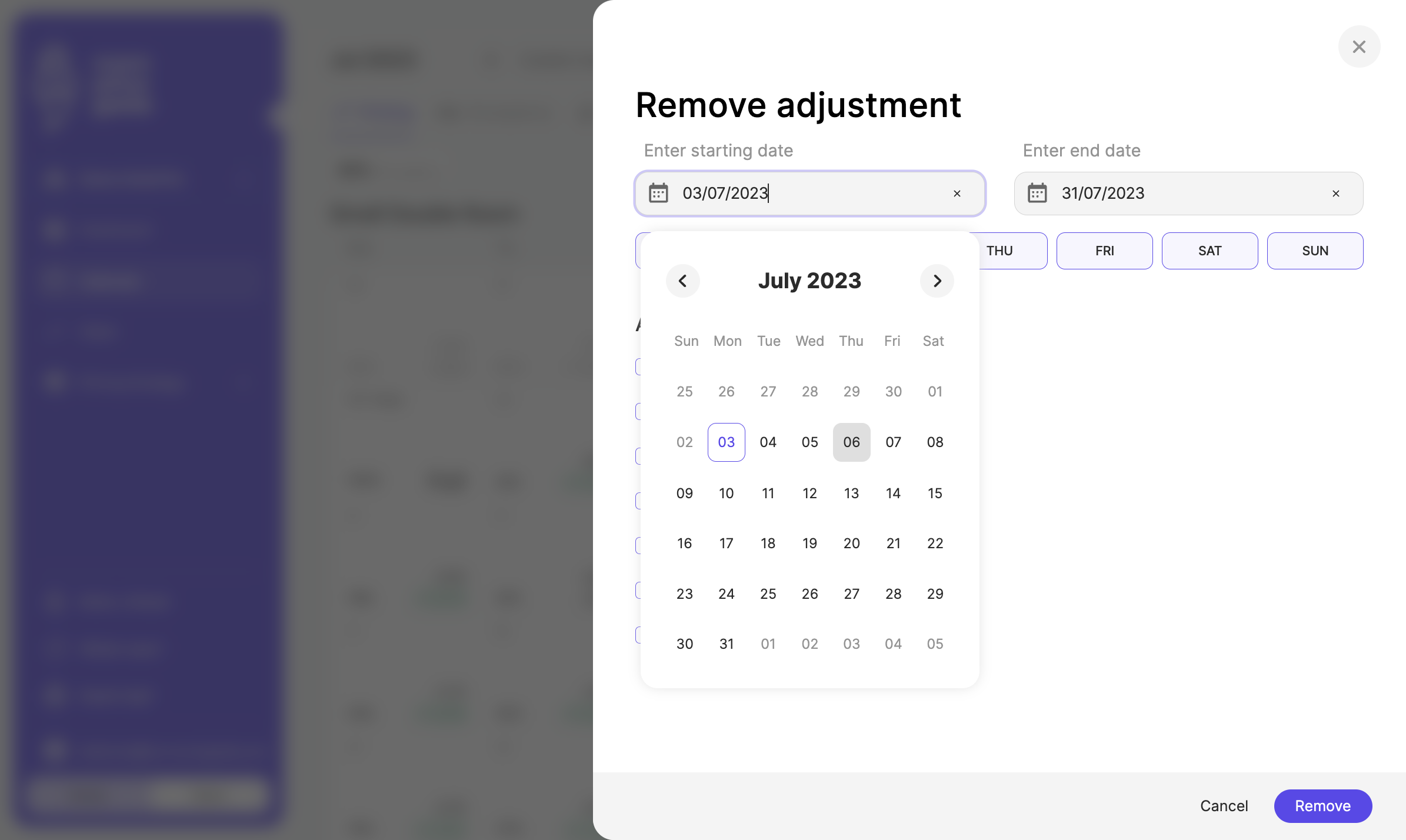 Choose the dates where you would like to remove fixed price adjustments