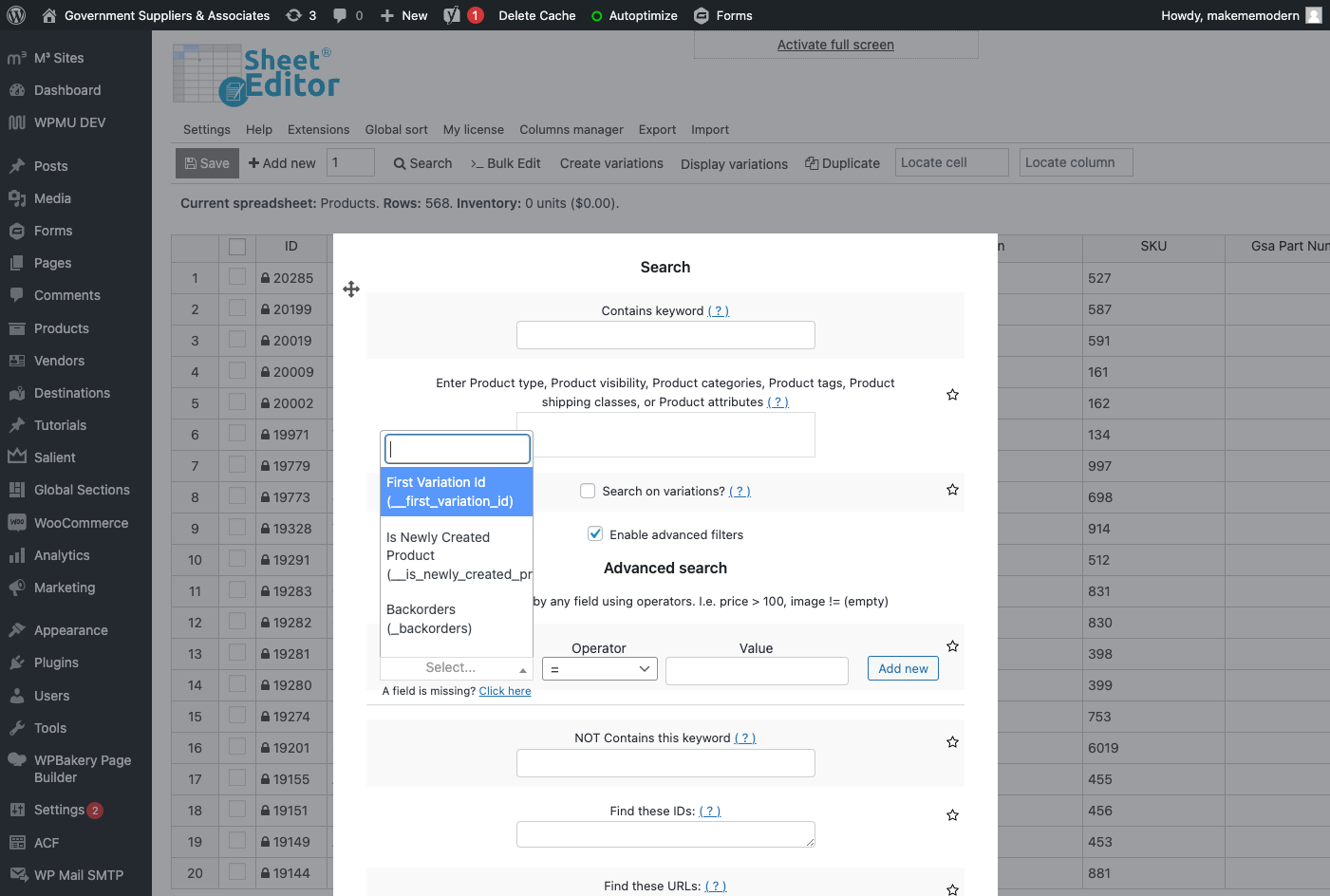 Click on the Field dropdown.