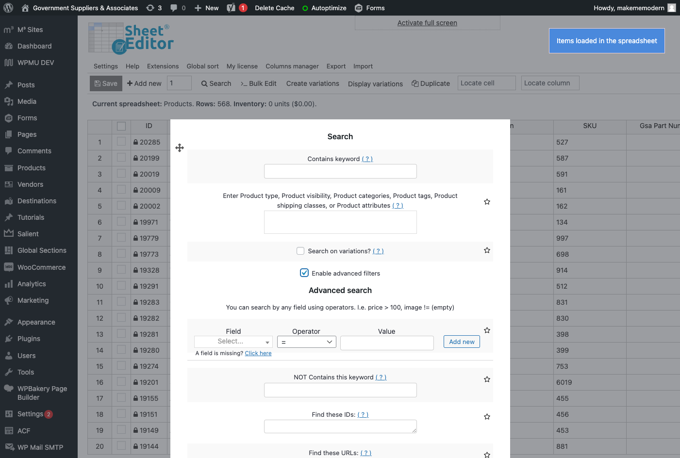 Check Enable advanced filters.
