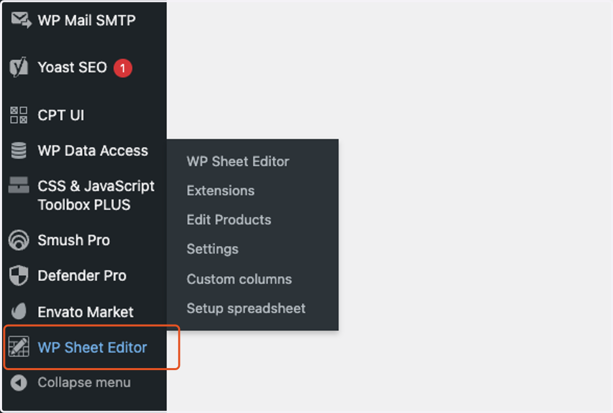 Click on WP Sheet Editor in the left sidebar.