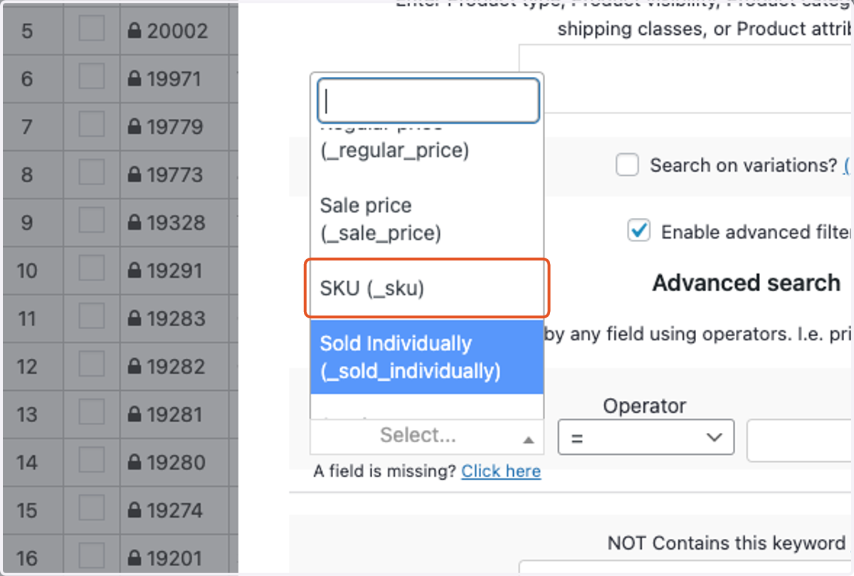 Select SKU (_sku).