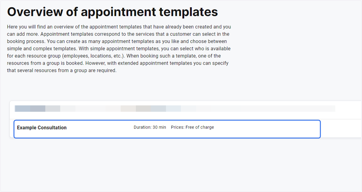 Click on the appointment template you wish to edit