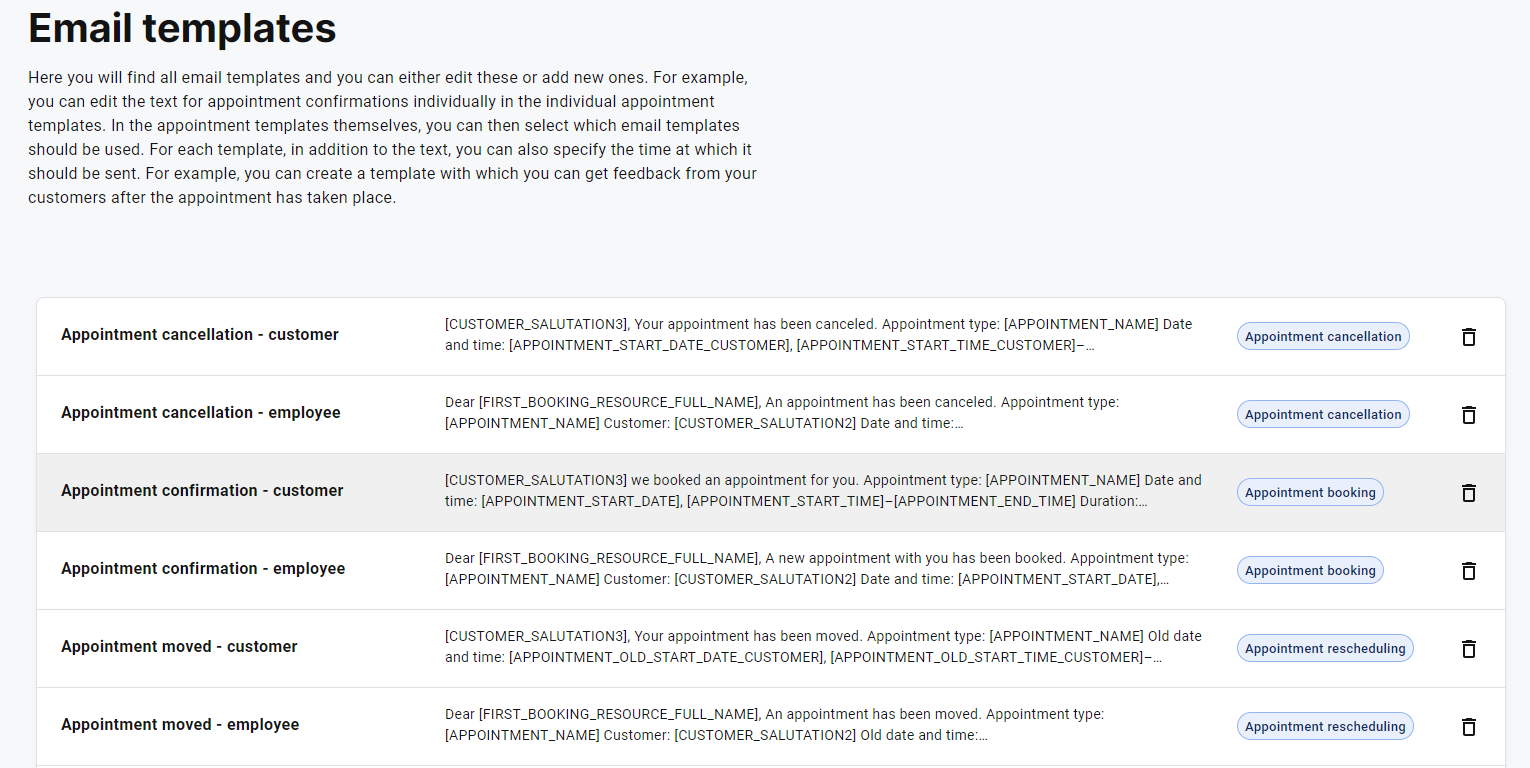 Click on Appointment confirmation - customer