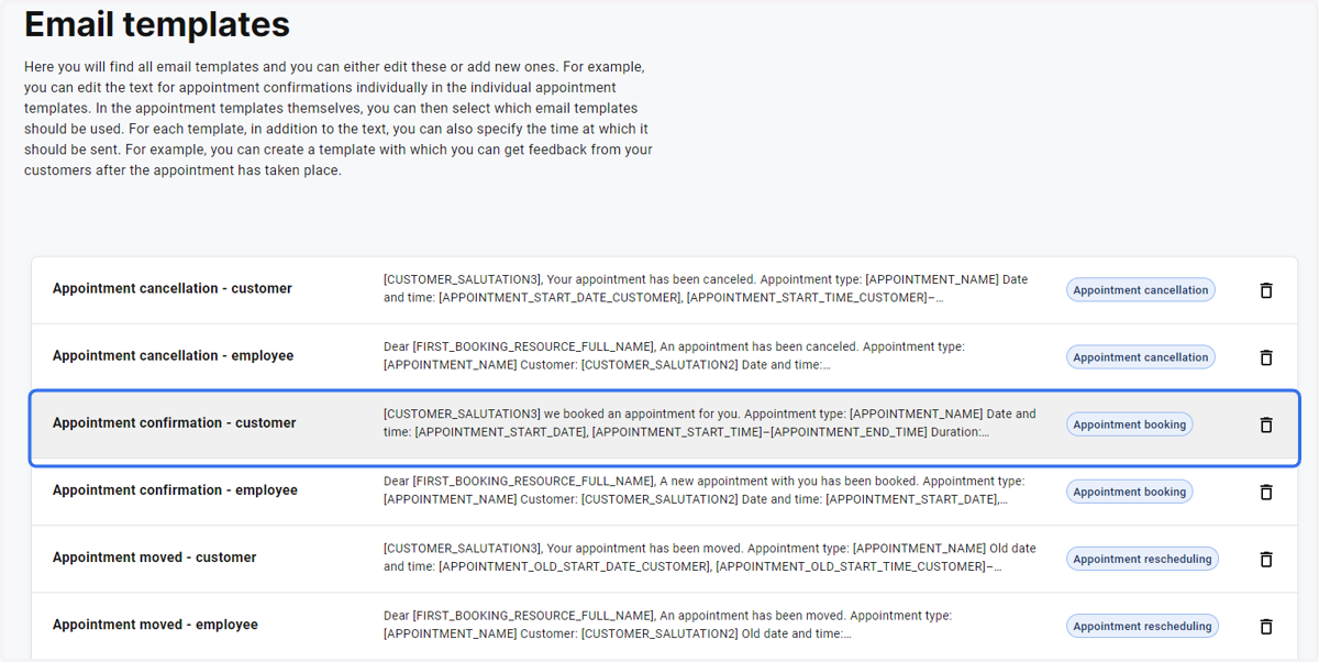 Click on Appointment confirmation - customer