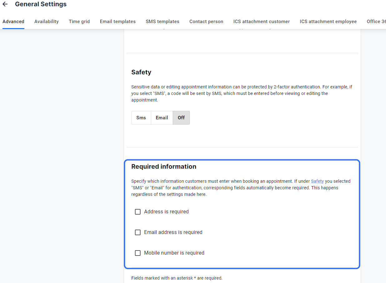 Check Required Information fields