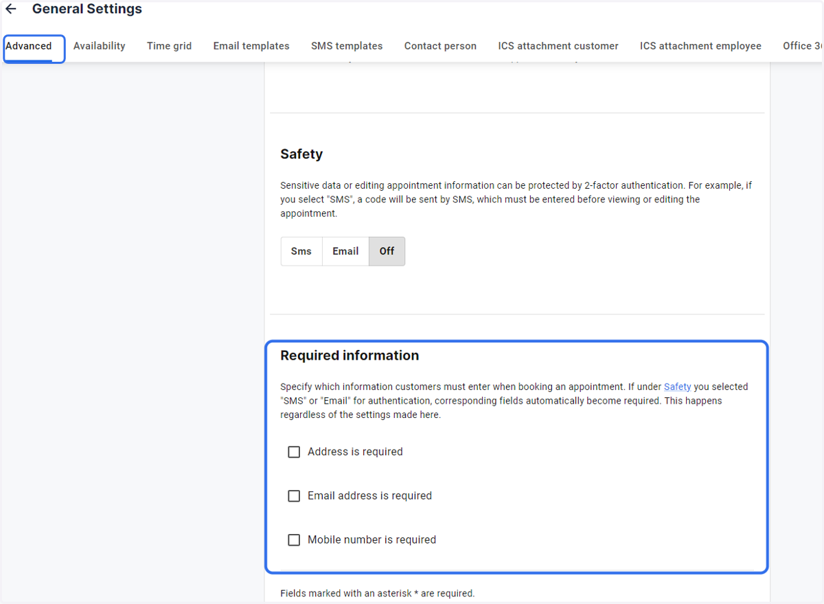Check Required Information fields