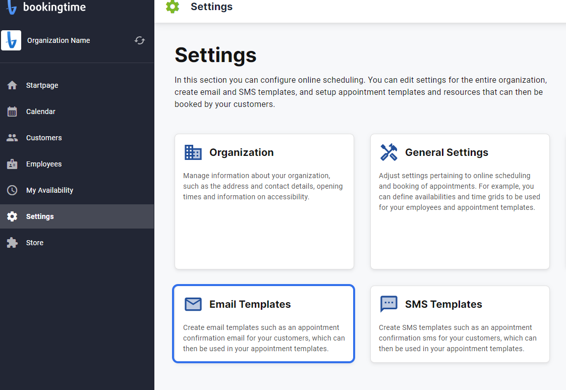 Click on Settings and then Email Templates