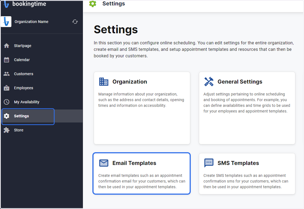 Click on Settings and then Email Templates