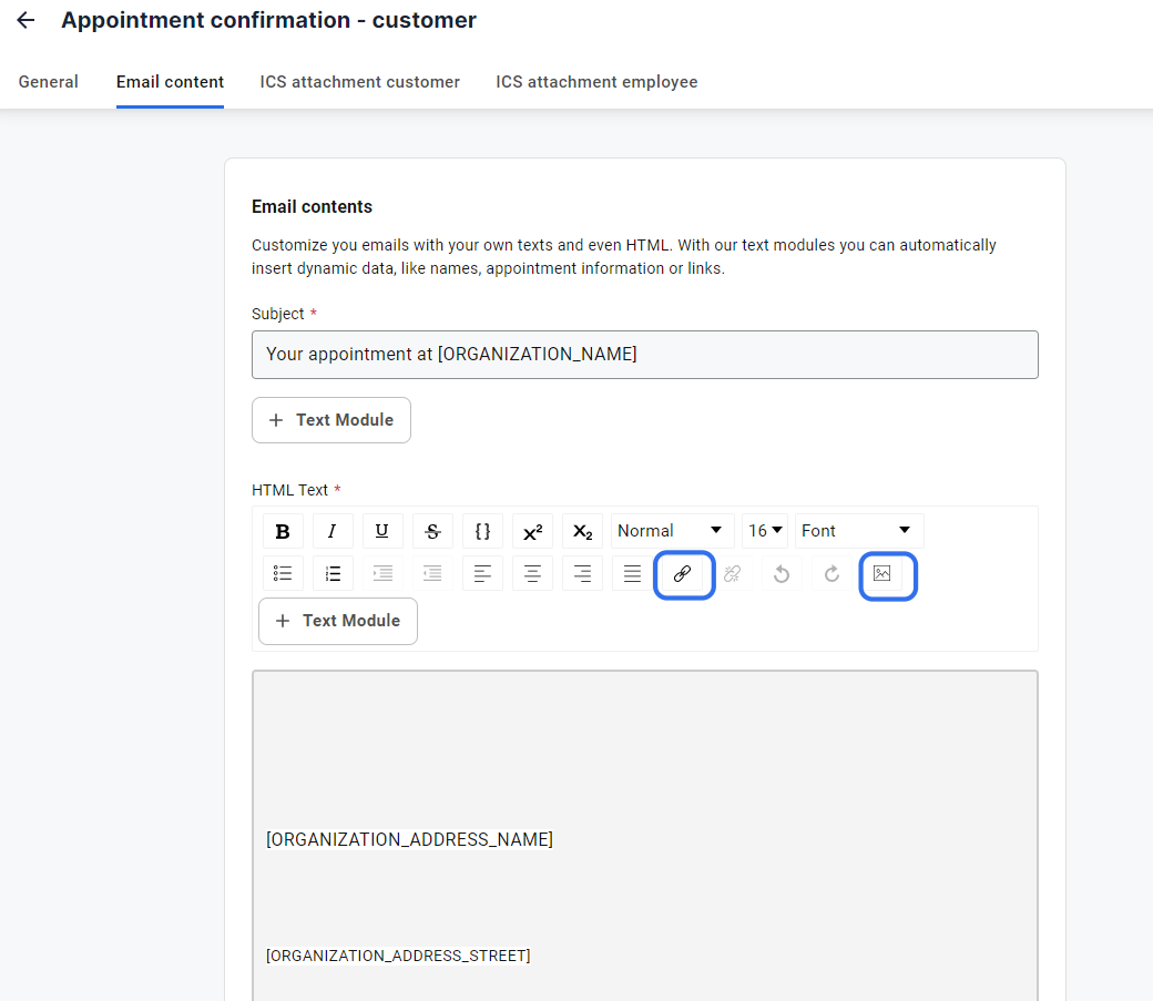 Click on Email content