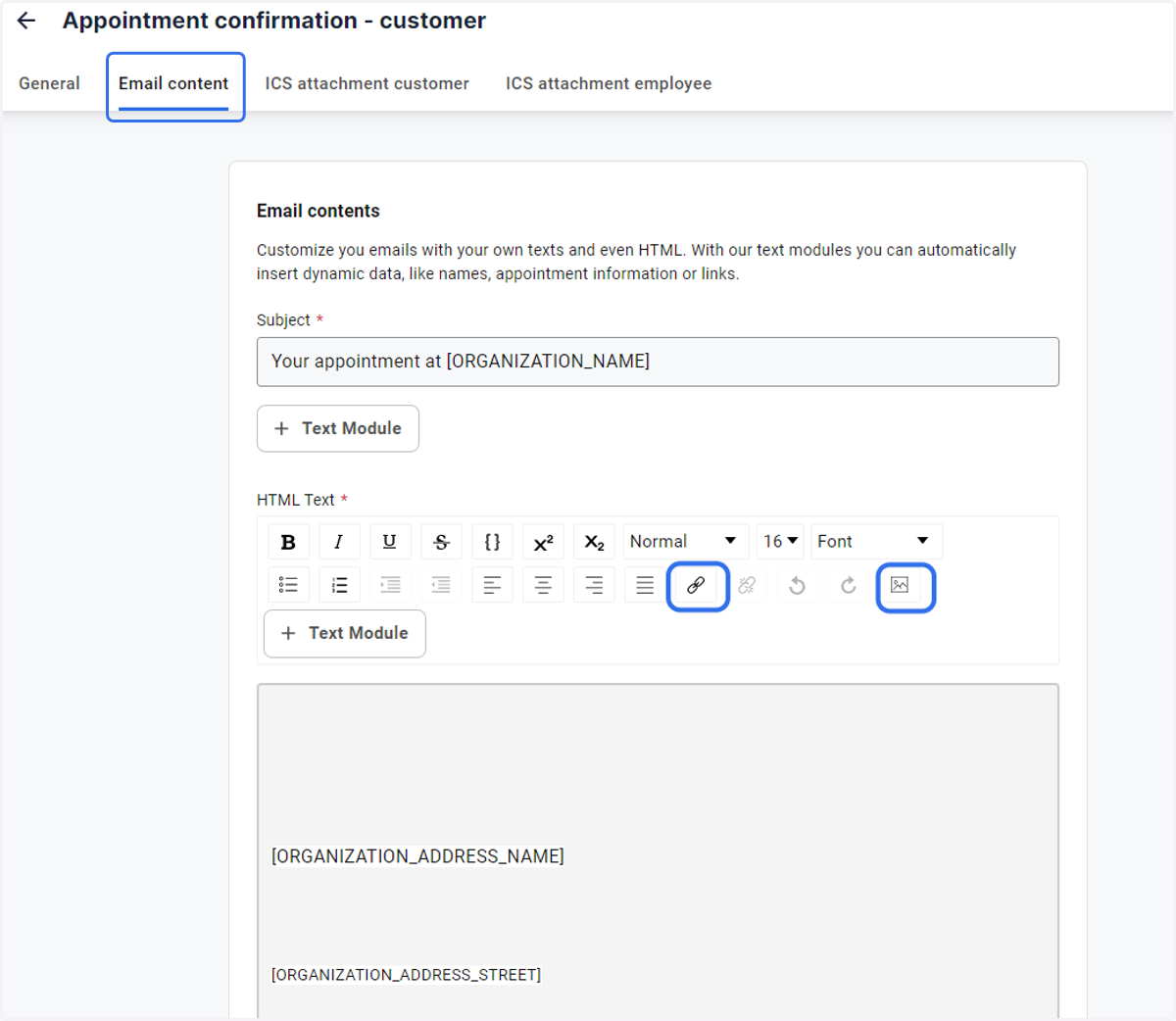 Click on Email content