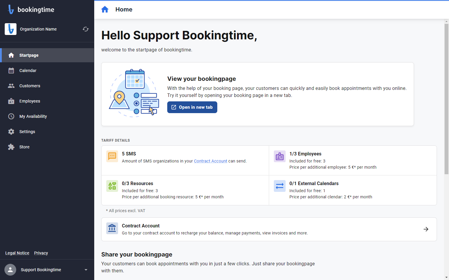 On the Startpage you have various options to copy your booking module link to send it or integrate it into your website.