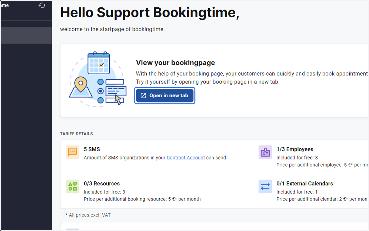 On the Startpage you have various options to copy your booking module link to send it or integrate it into your website.