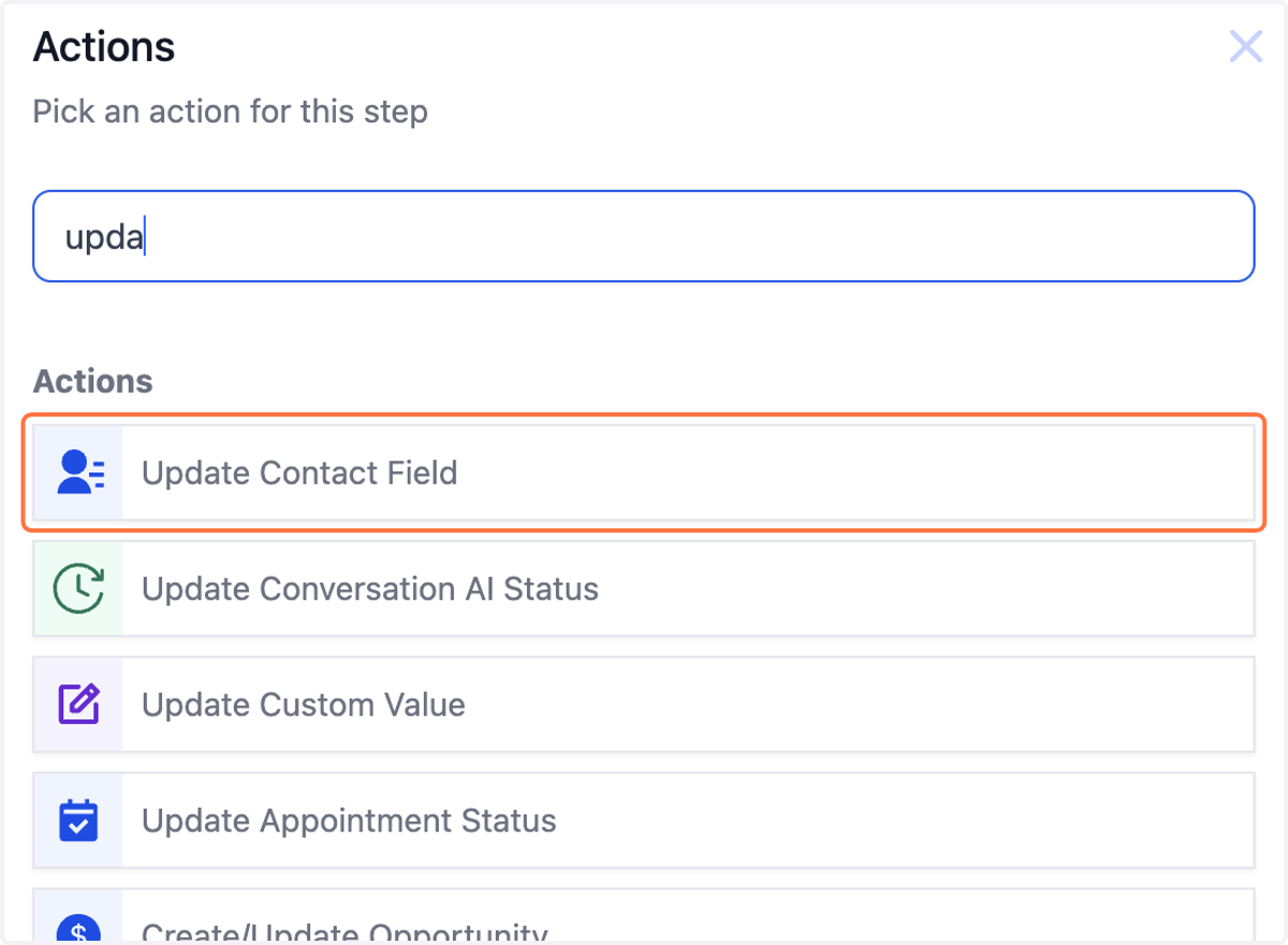 Click on Update Contact Field