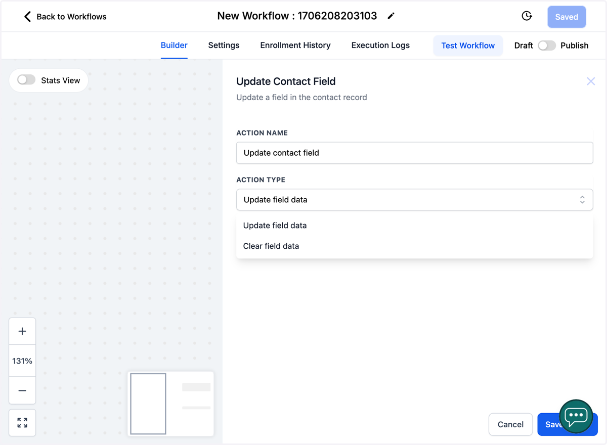 In this case you can either update the contact field with a particular value or clear the field in certain cases.