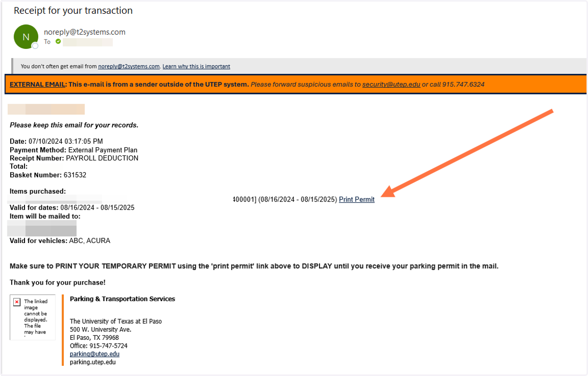 You will get a confirmation email with a link to print your temporary permit