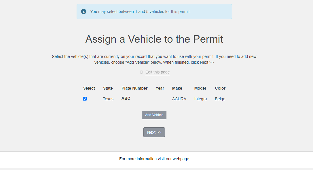 Assign the permit to any vehicles you will be driving to campus (up to 5)
