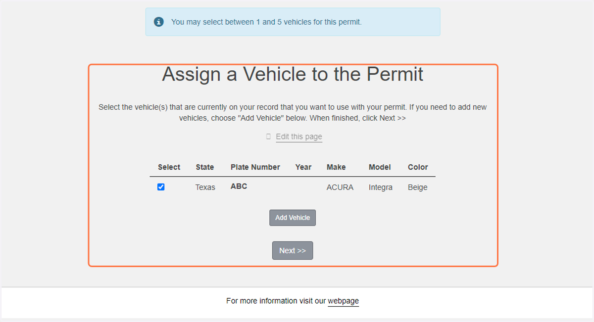 Assign the permit to any vehicles you will be driving to campus (up to 5)