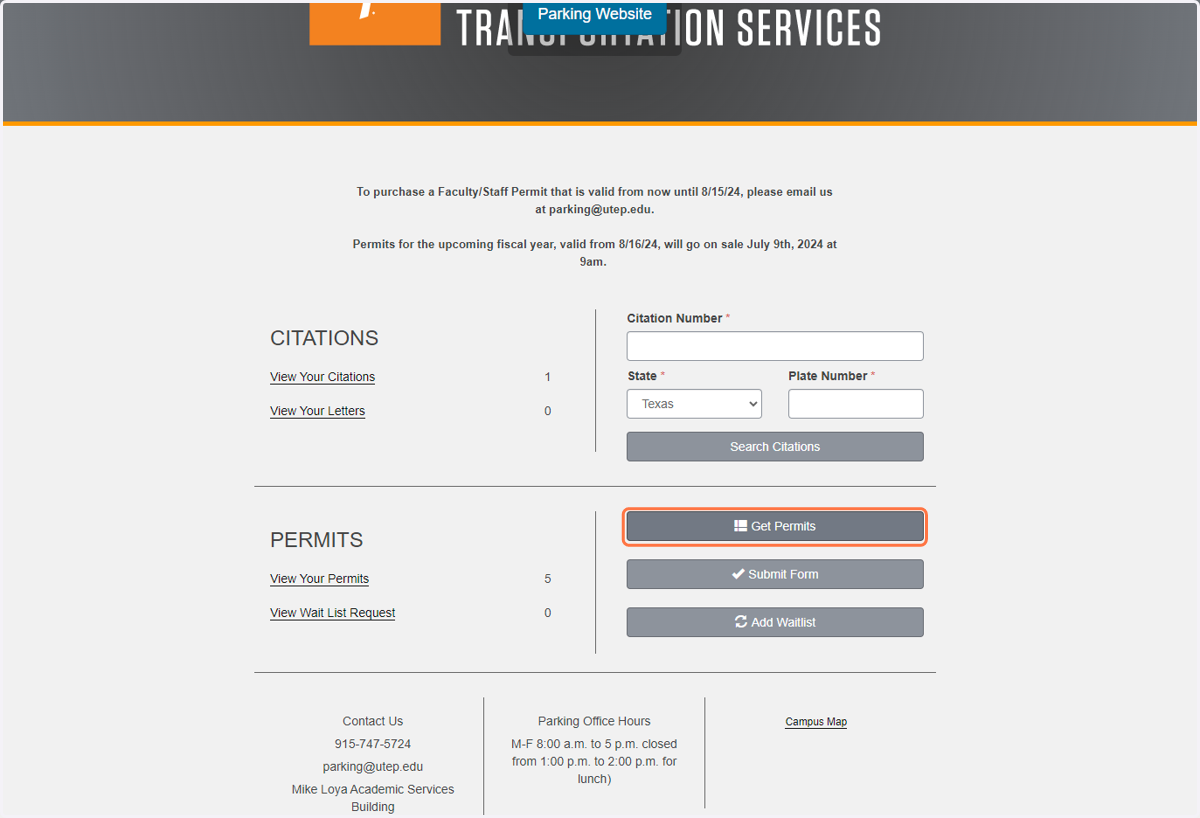 Scroll to PERMITS and click Get Permits