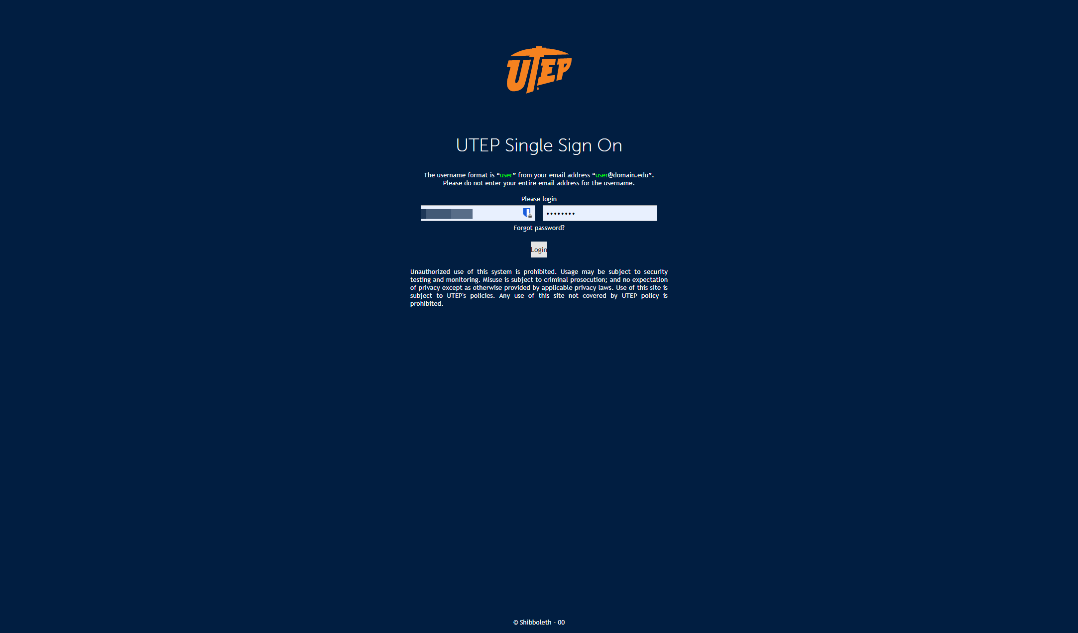 Log in with your UTEP credentials