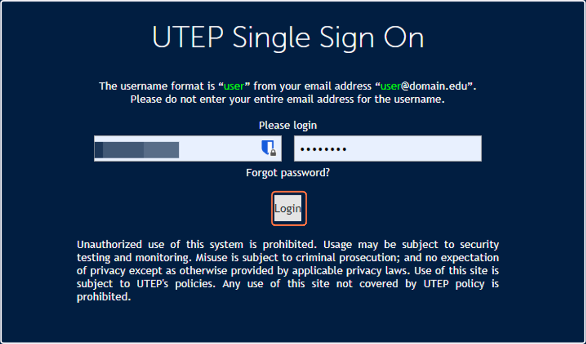 Log in with your UTEP credentials
