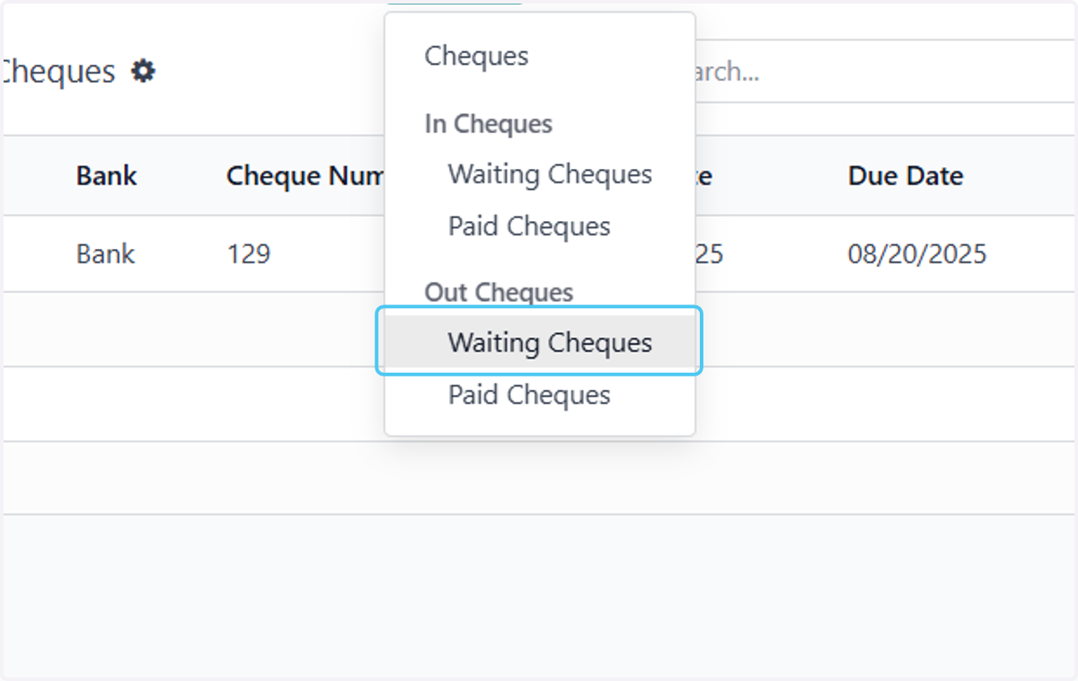 Shows cheques out posted but not paid