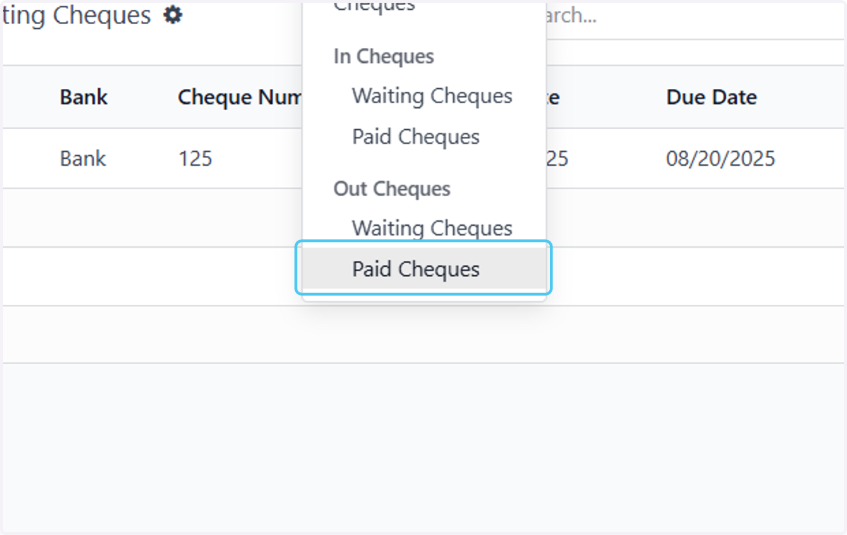 Shows paid cheques out
