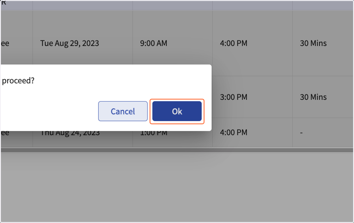 Click on Ok in the pop-up