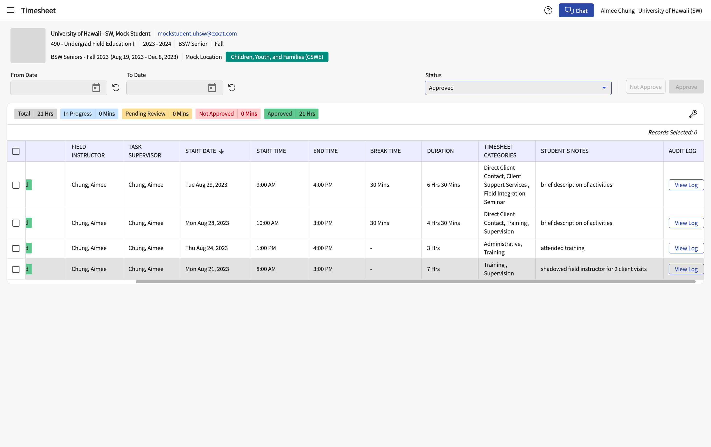 Scroll sideways to view all columns