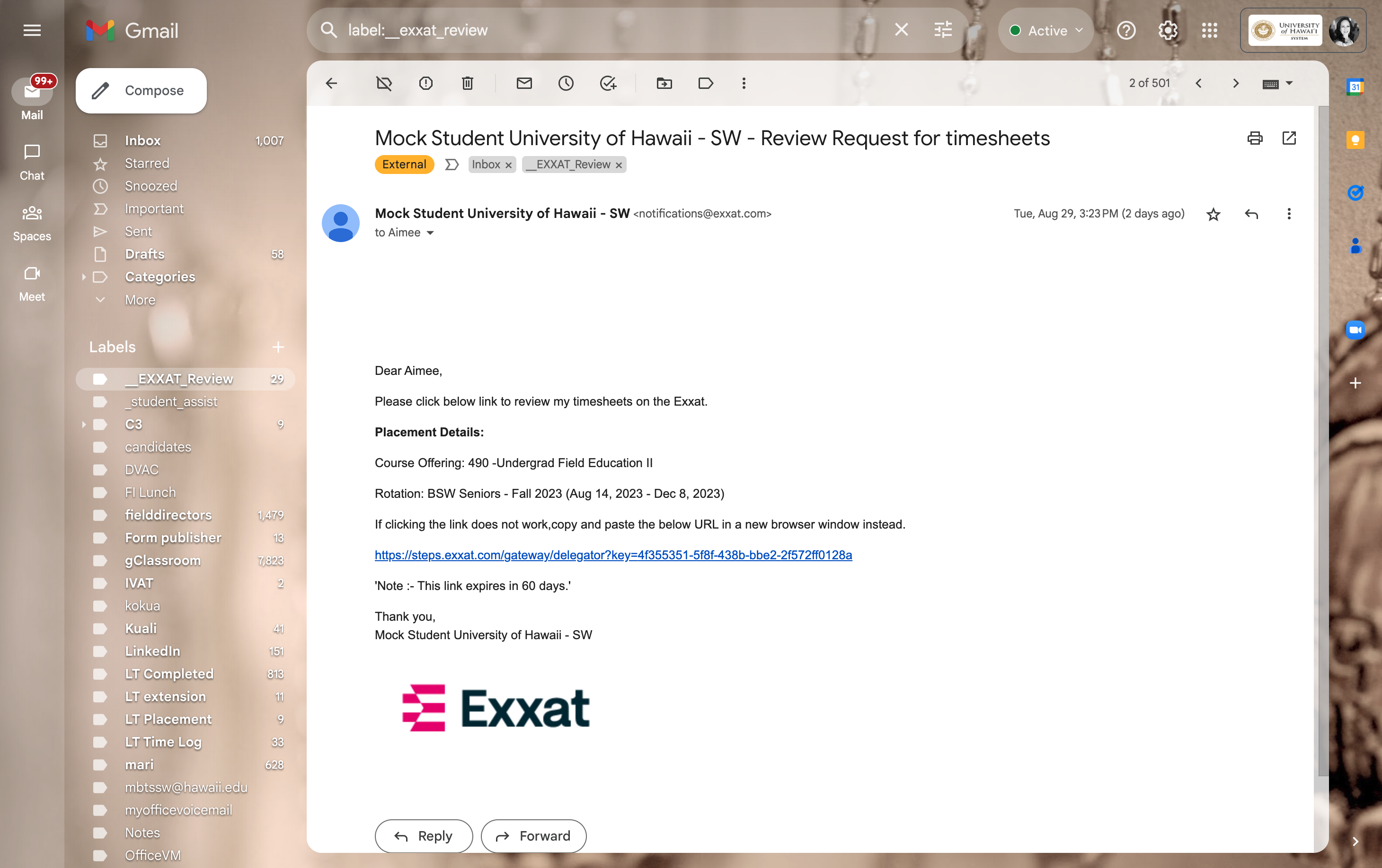 When the student submits hours for review, the FI/SS gets an email. Click the link to review timesheets.