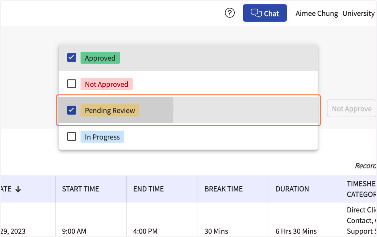 Select Pending Review (or other status categories to view).